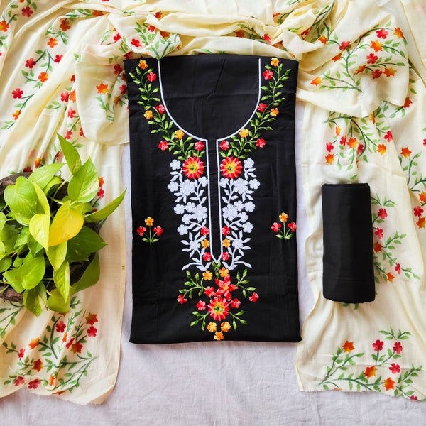 RANISA- Pure Cotton Black With Beautiful Embroidery Neck Design  Suit