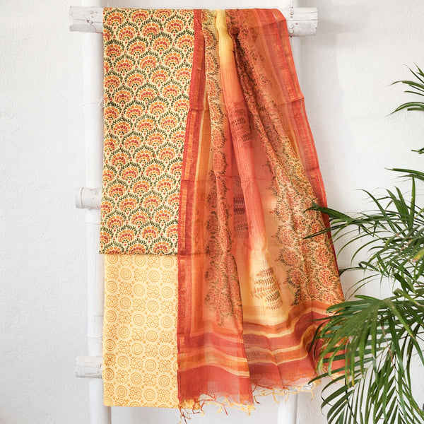 BHAVYA-Pure Cotton Yellow With Orange Suit