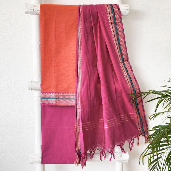 NAYANTARA - Pure South Cotton Handloom Orange With Pink Set