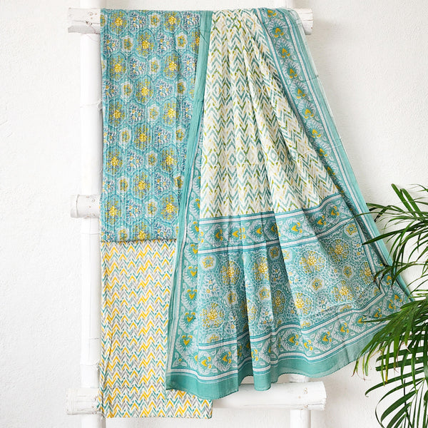 BHAVYA-Pure Cotton Pintucks bluish green set