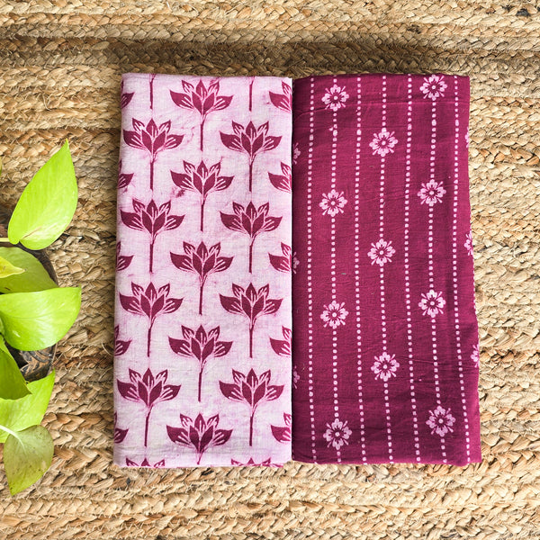 Pure Cotton Dabu Mauve With White Hand Block Print Fabric (2.5 Meters Each)