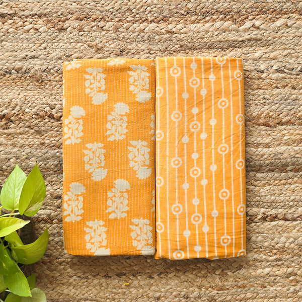 Pure Cotton Dabu Katha Light Orange With Cream Block Print Fabric (2.5 Meters Each)