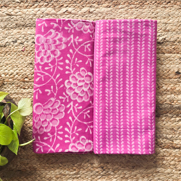 Pure Cotton Dabu Pink With White Hand Block Print Fabric (2.5 Meters Each)