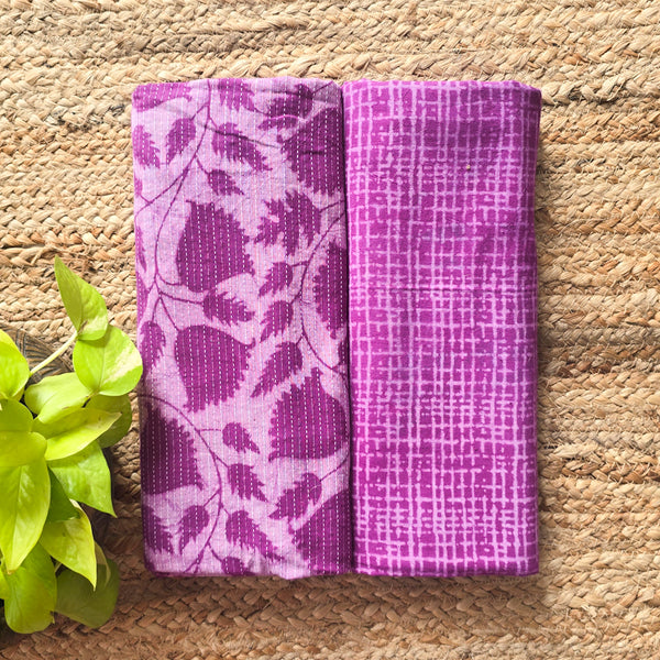 Pure Cotton Dabu Katha Purple  Block Print Fabric (2.5 Meters Each)