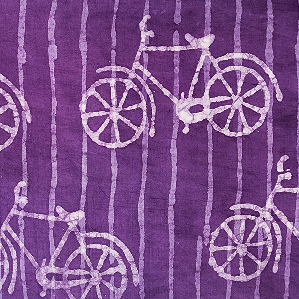 Pure Cotton Dabu Purple With White Stripes With Cycle Hand Block Print Fabric