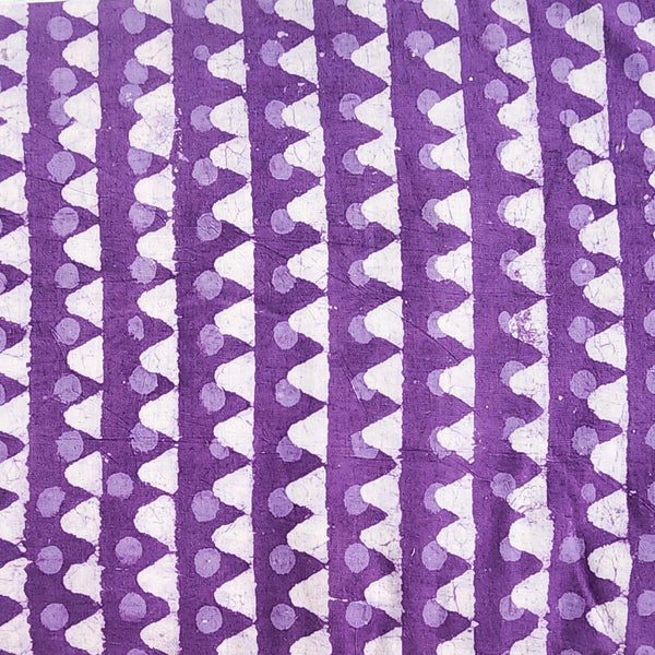 Pure Cotton Dabu Purple With White Triangle Stripes Hand Block Print Fabric