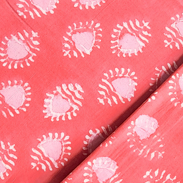 Pure Cotton Dabu Pink With White Up And Down Motif Design Hand Block Print Fabric