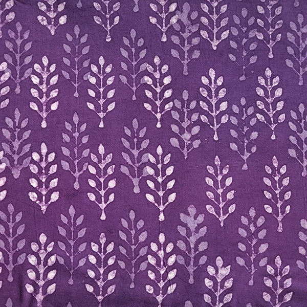 Pure Cotton Dabu Purple With White Leaves Motif Hand Block Print Fabric