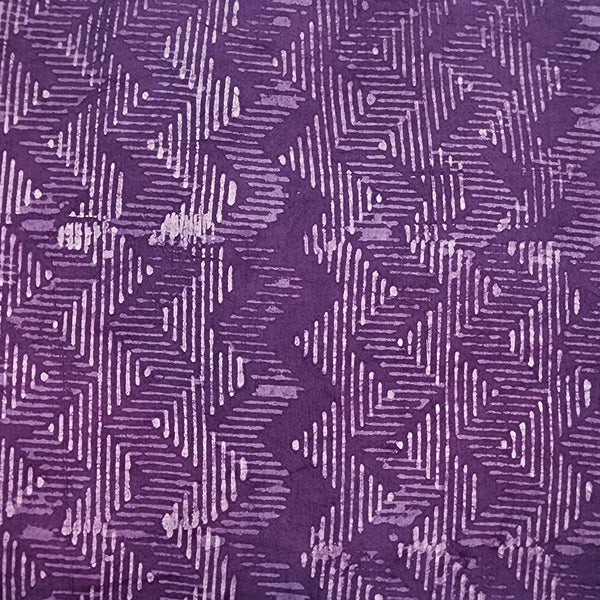 Pure Cotton Dabu Purple With White Dash Zig-Zag Hand Block Print Fabric