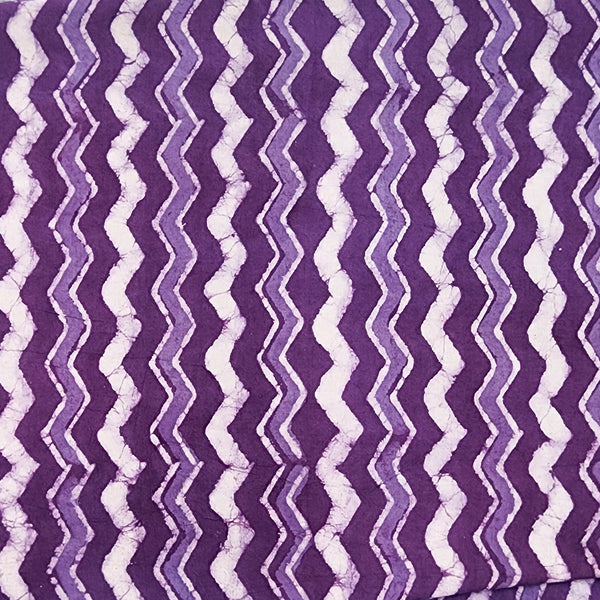 Pure Cotton Dabu Purple With White Zig-Zag Hand Block Print Fabric