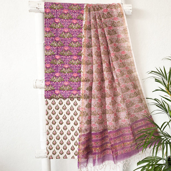 ROZANA - Pure Cotton Jaipuri Purple With White Flower Jaal Suit