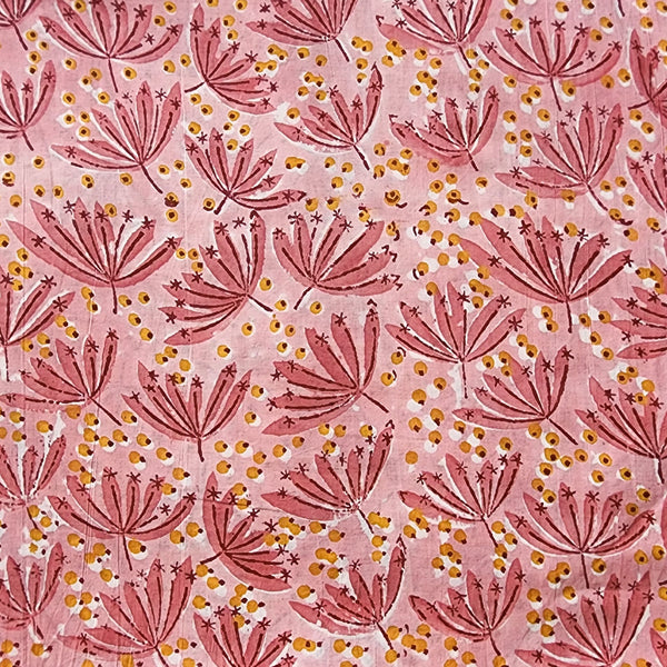 Pure Cotton Jaipuri Light Pink With Pink Flower Motif Hand Block Print Fabric