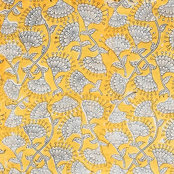 Pure Cotton Jaipuri Yellow With White Flower Jaal Hand Block Print