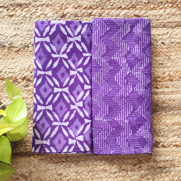 Top Bottom Combo Pure Cotton Dabu Purple With White Hand Block Print Fabric (2.5 Meters Each)