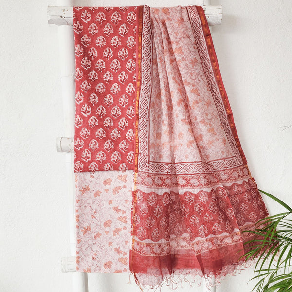 ROZANA-Pure Cotton Red With White Flower Motif Jaipuri Suit