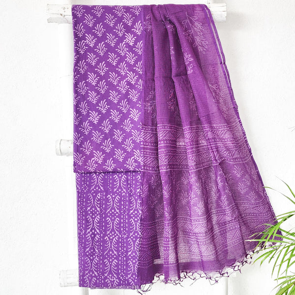 ROZANA-Pure Cotton Purple With  Flower Motif Jaipuri Suit