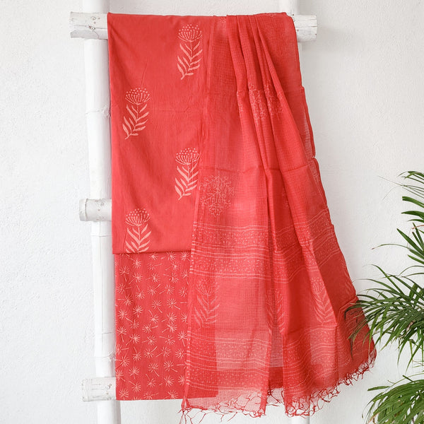 ROZANA-Pure Cotton Red With  Flower Motif Jaipuri Suit