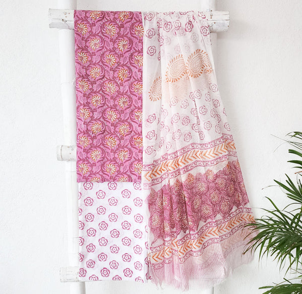 ROZANA-Pure Cotton Pink With Orange And White Flower Jaal Jaipuri Suit