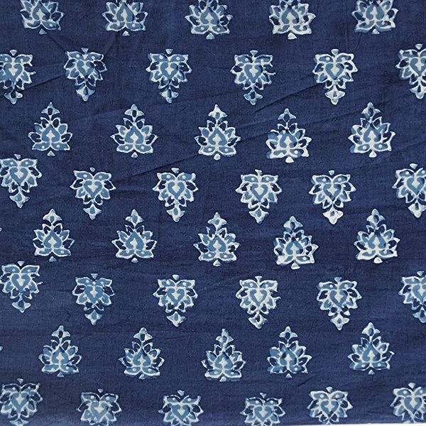 Pure Cotton Akola Indigo Flower Motif Hand Block Print Fabric