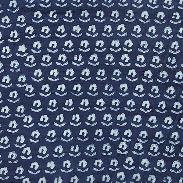 Pure Cotton Akola  Indigo Flowers Motif  Hand Block Print Fabric