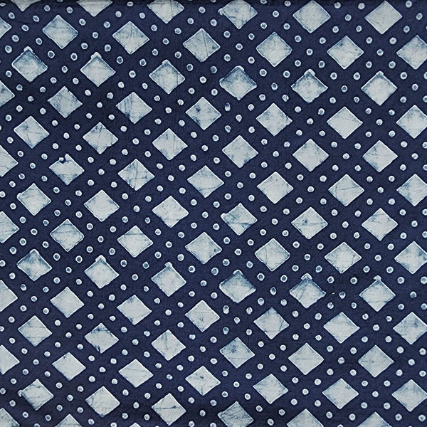 Pure Cotton Akola Indigo Square All Over Hand Block Print Fabric