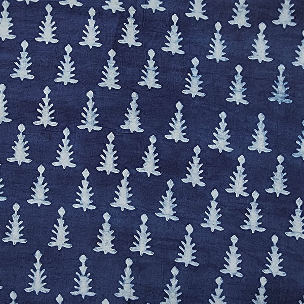 Pure Cotton Akola Indigo White  Leaves Motif  Hand Block Print Fabric