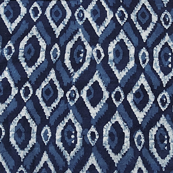 Pure Cotton Indigo White With Blue Diamond Design Hand Block Print Fabric