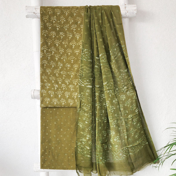 BHAVYA-Pure Cotton Mehandi Green With Flower  Motif Suit