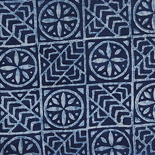 Pure Cotton Akola Indigo White Intricate Design Hand Block Print Fabric