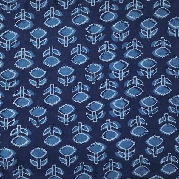 Pure Cotton Akola Indigo Up And Down Flower Motif Hand Block Print Fabric