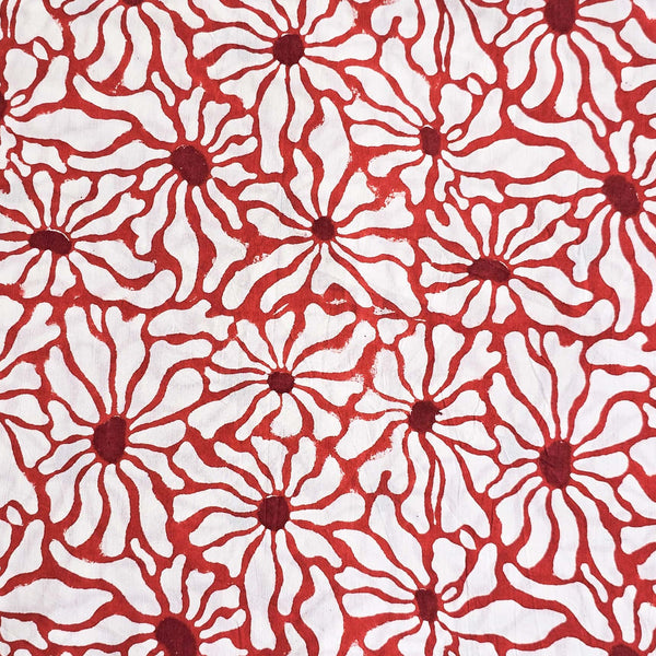 Pure Cotton Jaipuri Red With White Flower Hand Block Print Fabric