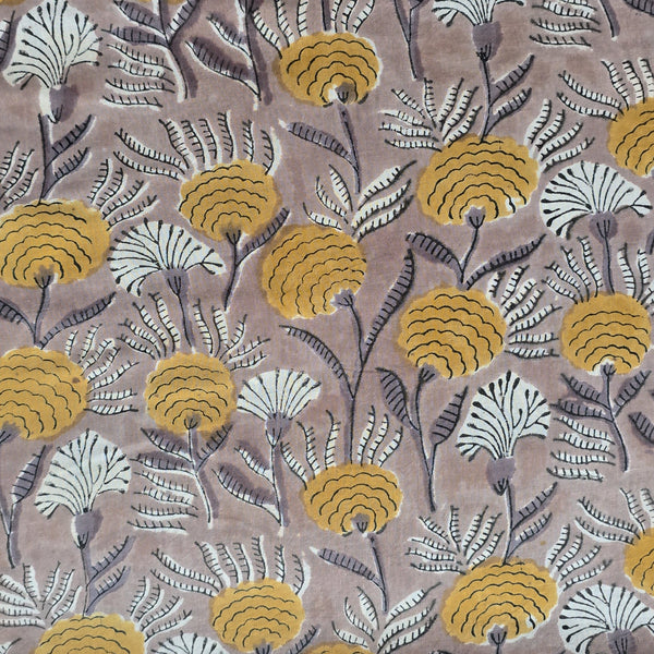 Pure Cotton Jaipuri Chicku With Yellow Fruit Jaal Hand Block Print Fabric