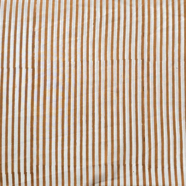 Pure Cotton Jaipuri White With Tortilla Brown Stripes Hand Block Print Fabric