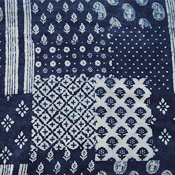 Pure Cotton Indigo White And Blue Different Block Design Hand Block Print Fabric