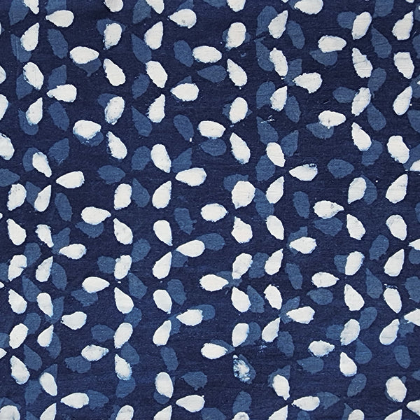 Pure Cotton Indigo Triangle petal  Dots Hand Block Print Fabric