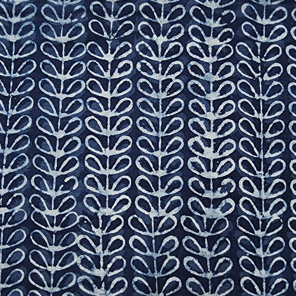 Pure Cotton Indigo With Creeper Stripes Hand Block Print Fabric