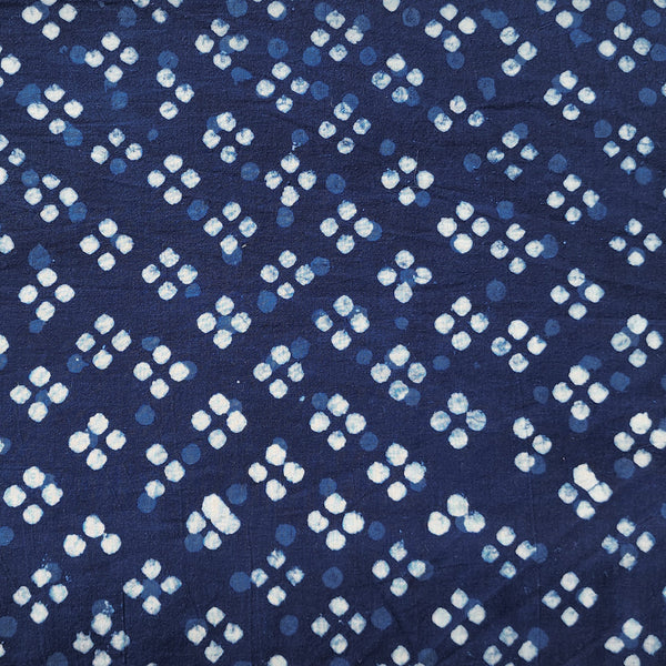 Pure Cotton Indigo White And Blue  Dots Motif Hand Block Print Fabric