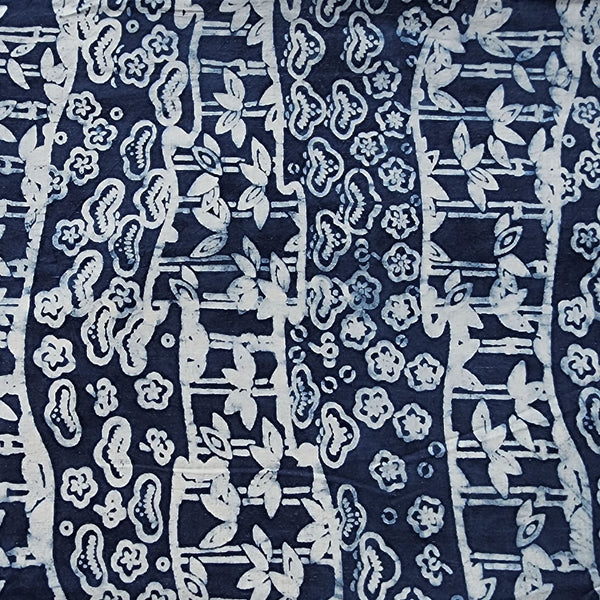 Pure Cotton Indigo White And Blue Layers With Design and Block Print Fabric