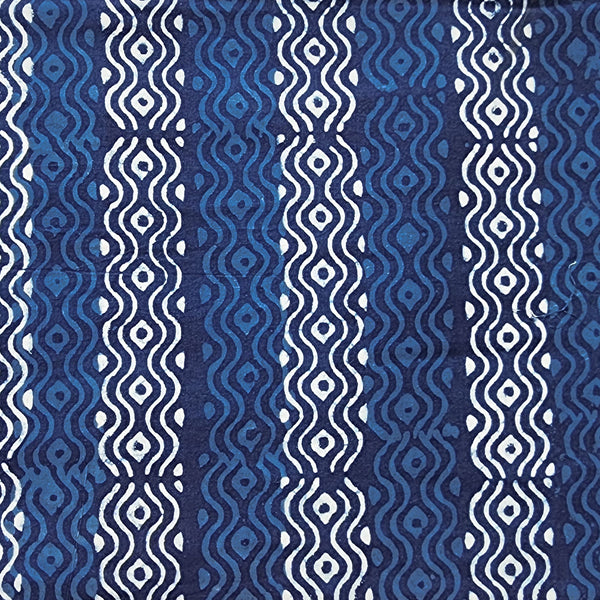 Pure Cotton Indigo Blue With White Border Design Hand Block Print Fabric