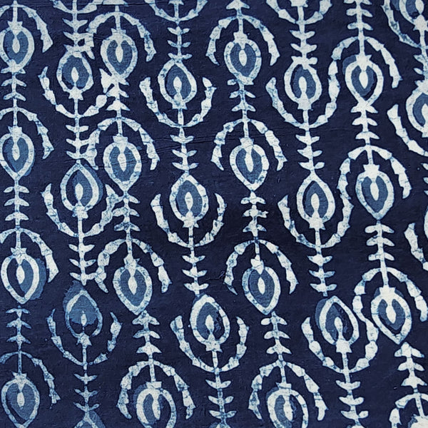 Pure Cotton Indigo Leaves Creeper Hand Block Print Fabric