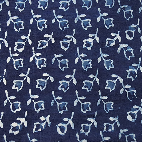 Pure Cotton Indigo Rose Motif Hand Block Print Fabric