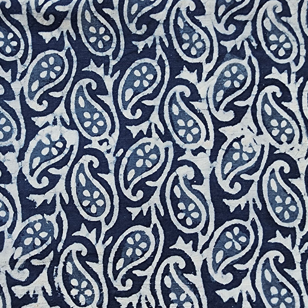 Pure Cotton Indigo With Kairi Jaal Hand Block Print Fabric