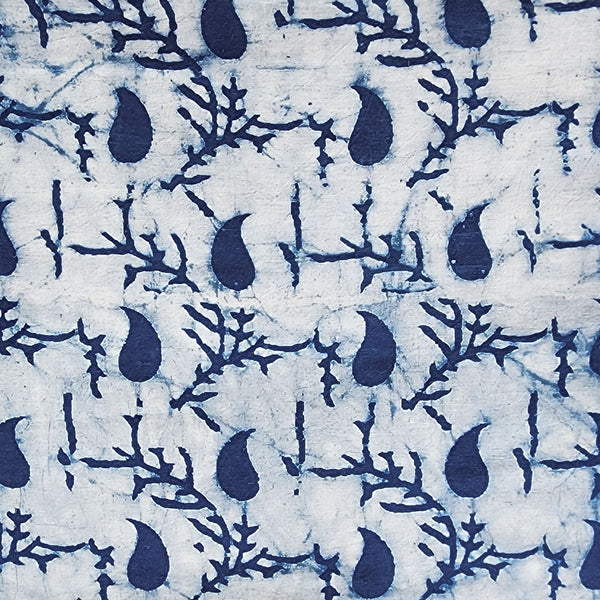 Pure Cotton Indigo With Kairi Jaal Hand Block Print Fabric