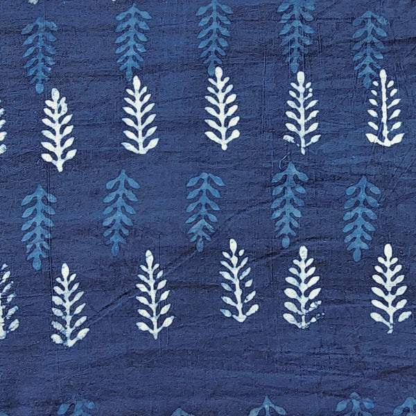 Pure Cotton  Indigo White Up And Down Leaves Hand Block Print Fabric