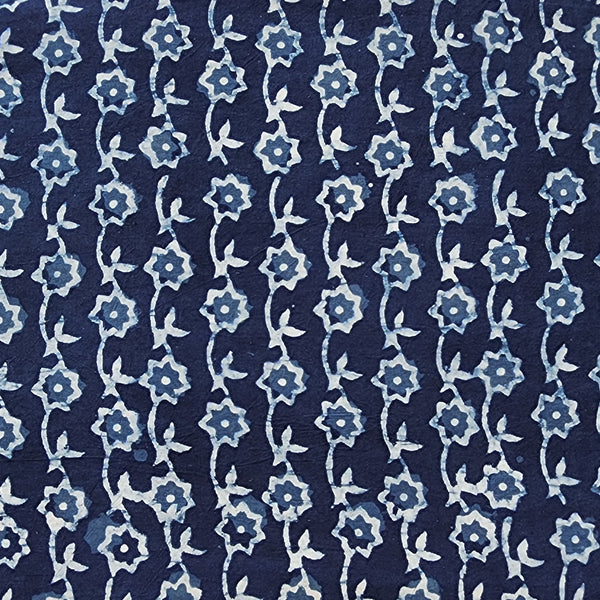 Pure Cotton Indigo Flower Creeper Hand Block Print Fabric