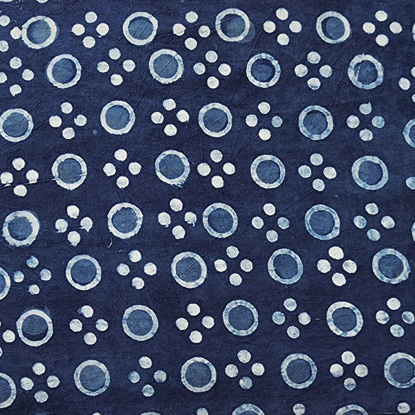 Pure Cotton Indigo White And Blue  Circle Motif Hand Block Print Fabric