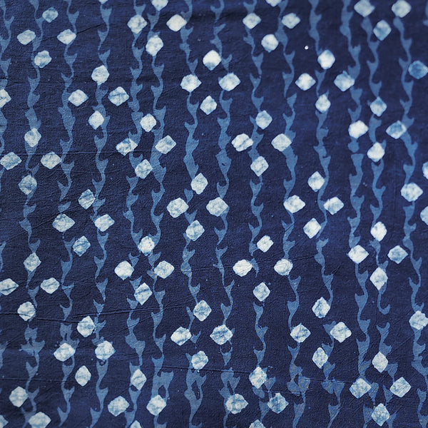 Pure Cotton Indigo White And Blue Self Design And White Dots Motif Hand Block Print Fabric