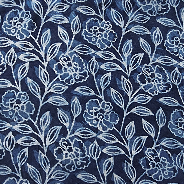 Pure Cotton Special  Indigo With Flower Jaal Hand Block Print Fabric