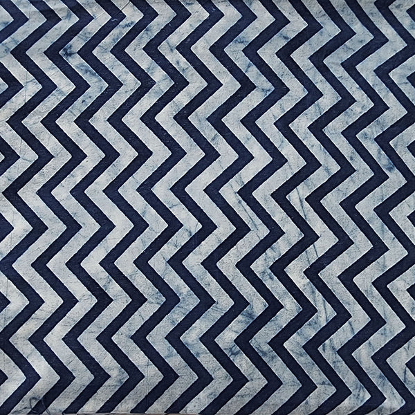 Pure Cotton Indigo Big Zig-Zag Hand Block Print Fabric