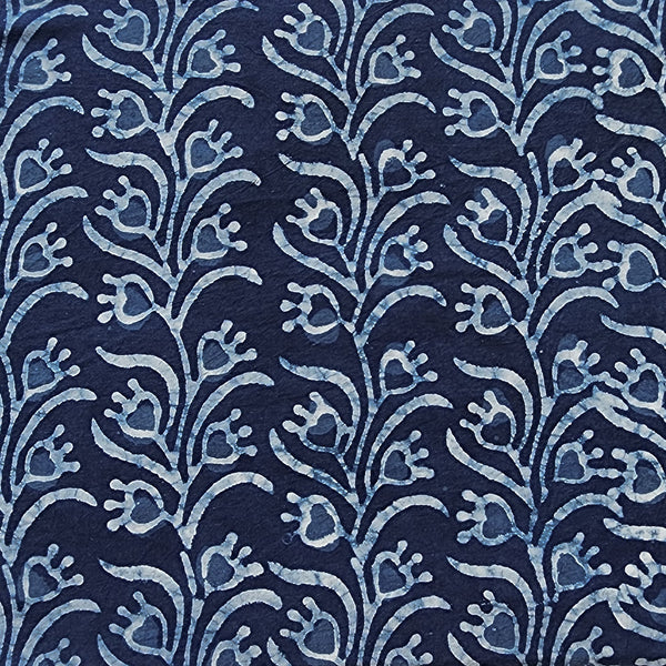 Pure Cotton Indigo Wild Flower Jaal Hand Block Print Fabric